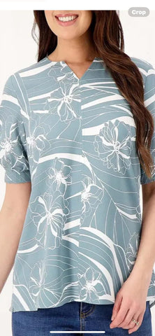 Blue/White Print Top - 2X