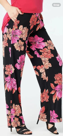 NWT Susan Graver Wide leg Pants Floral Sz Med