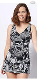 Denim and Company Beach, V-neck wrap, swim dress black tropical - Sz 14