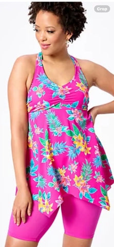 Pink Tropical Biker Short Swim Set - Size 14